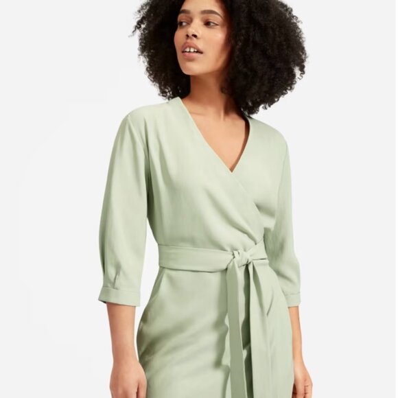 Everlane The Japanese GoWeave Long-Sleeve Mini Wrap Dress in Mint Womens 4/ NWOT - Picture 2 of 11